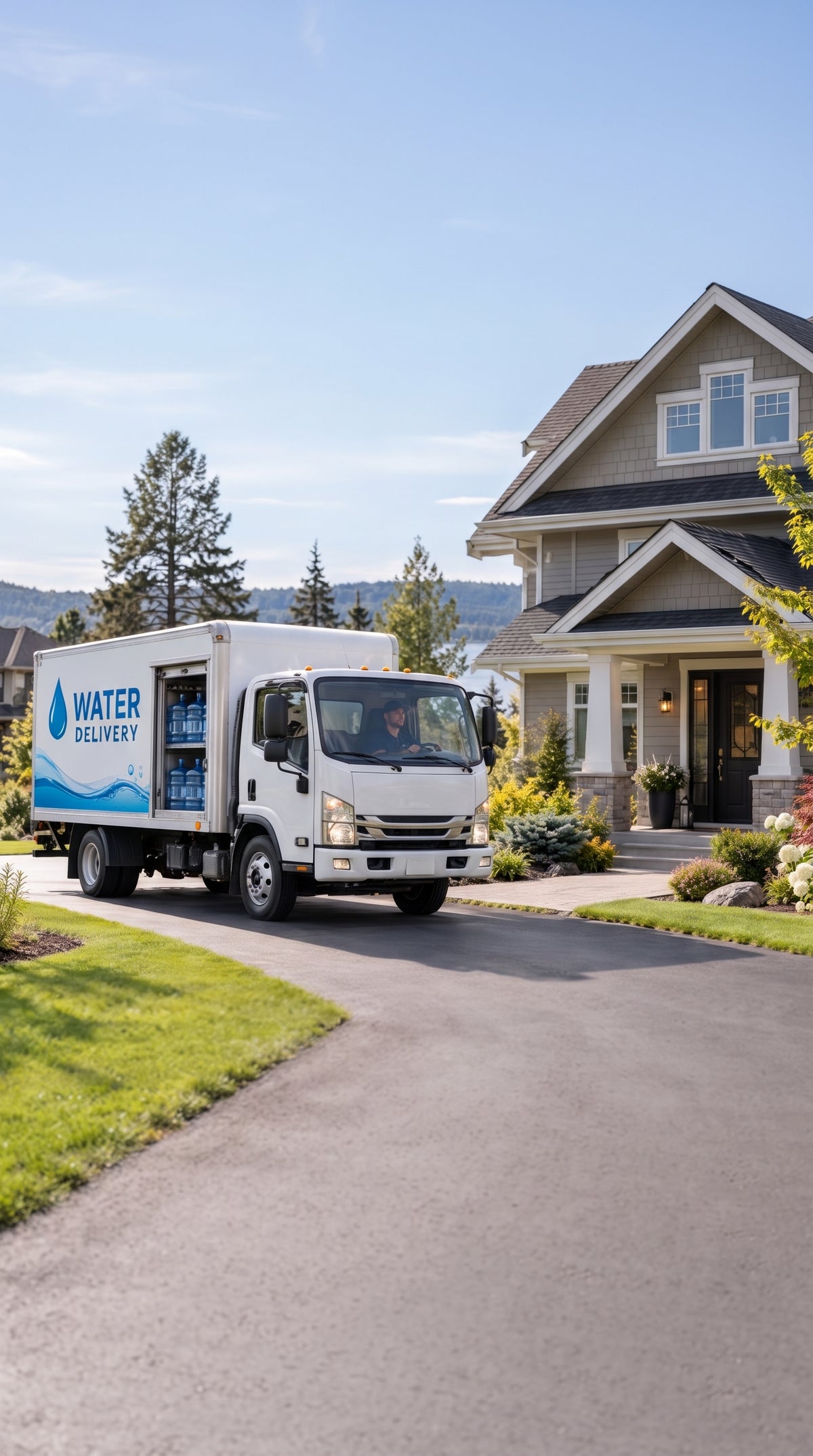 Water delivery driver dropping off bottles