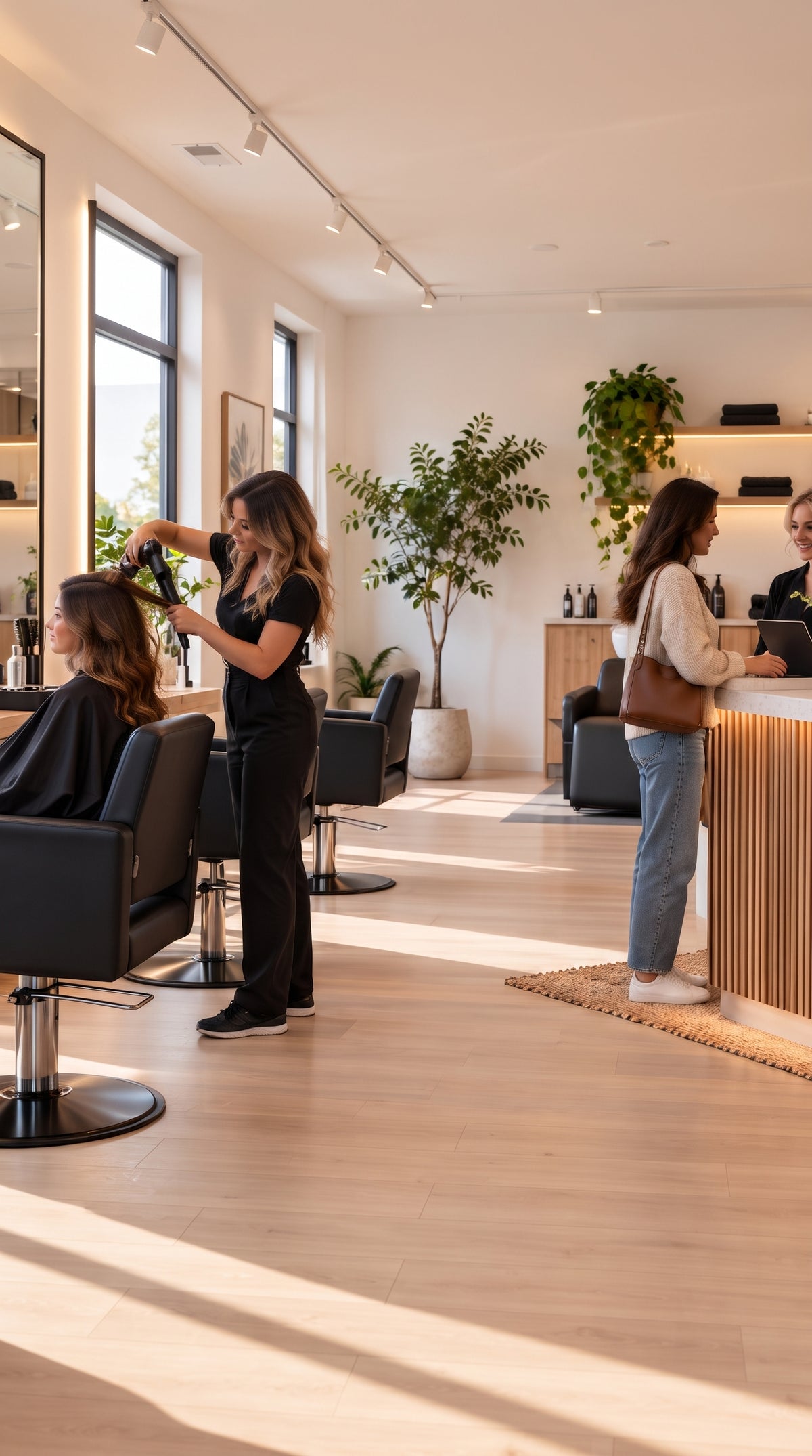 Salon client scanning a QR code to pay
