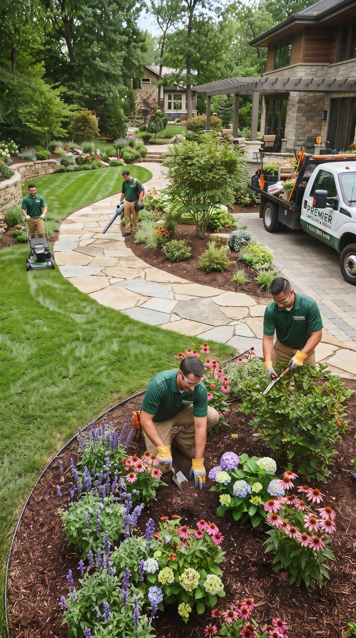 Landscaper finishing a lawn care job
