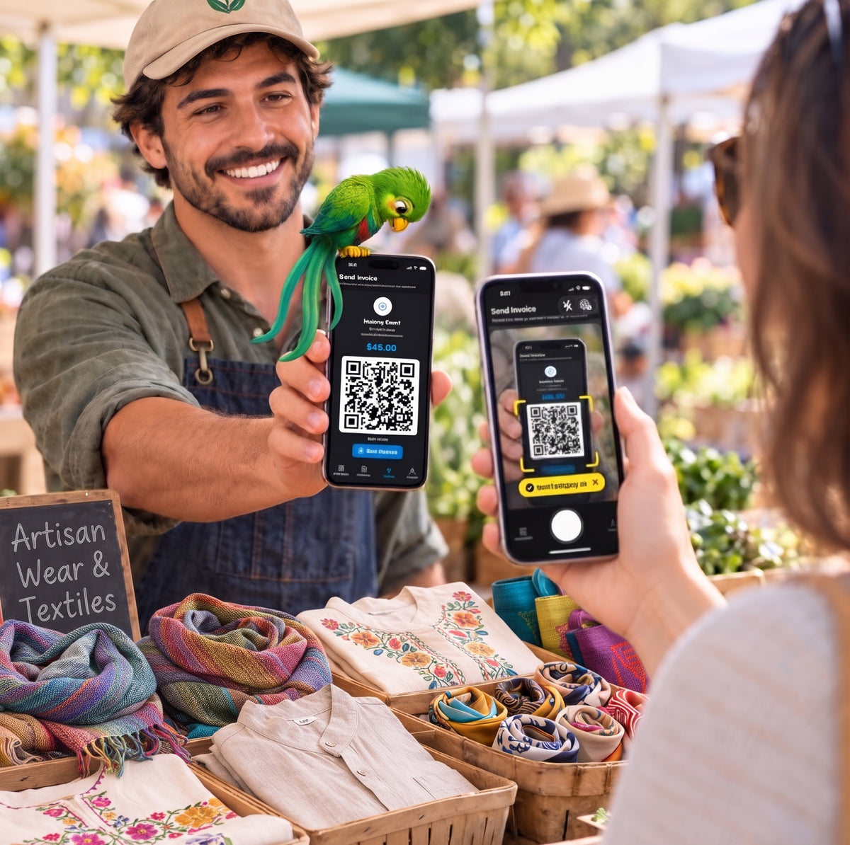 Customer paying a QuetzalPay invoice on her phone