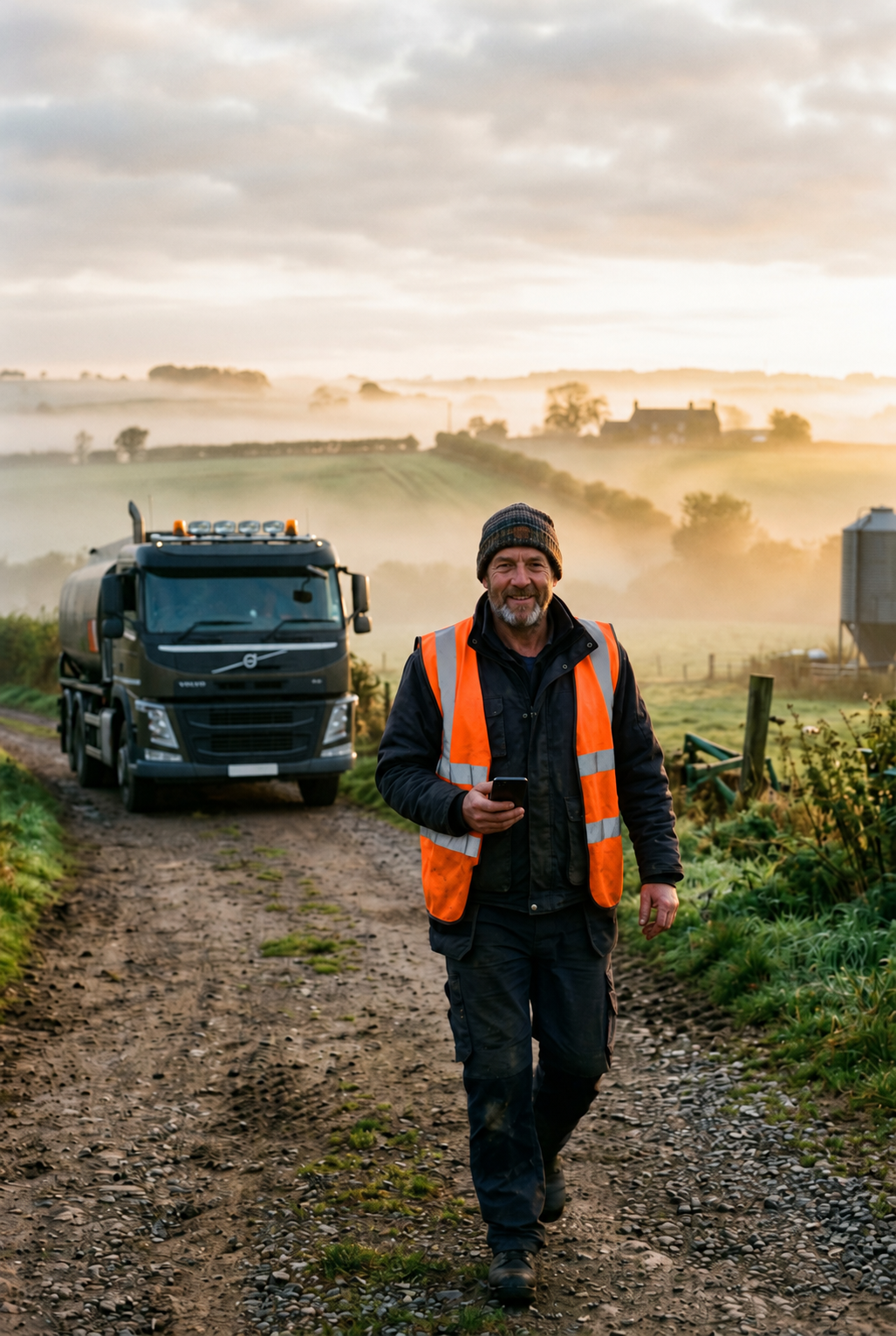 Fuel delivery driver collecting a payment by QR code