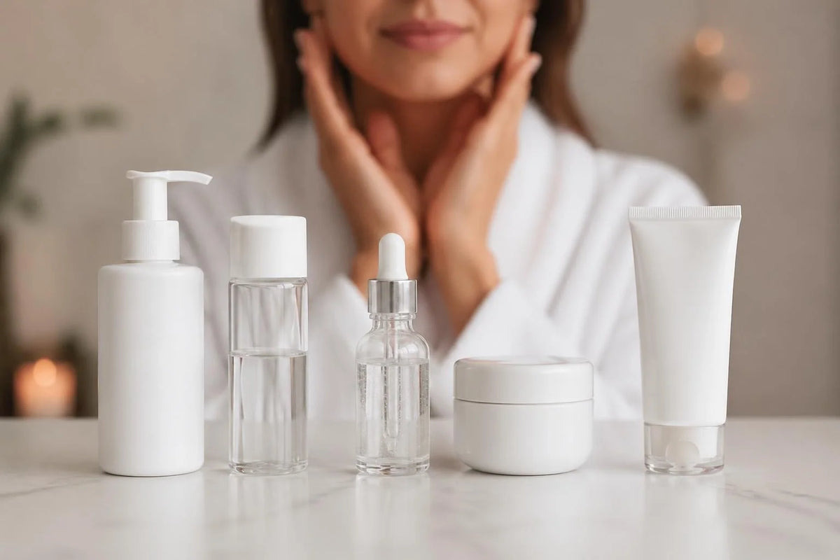 Woman applying skincare products