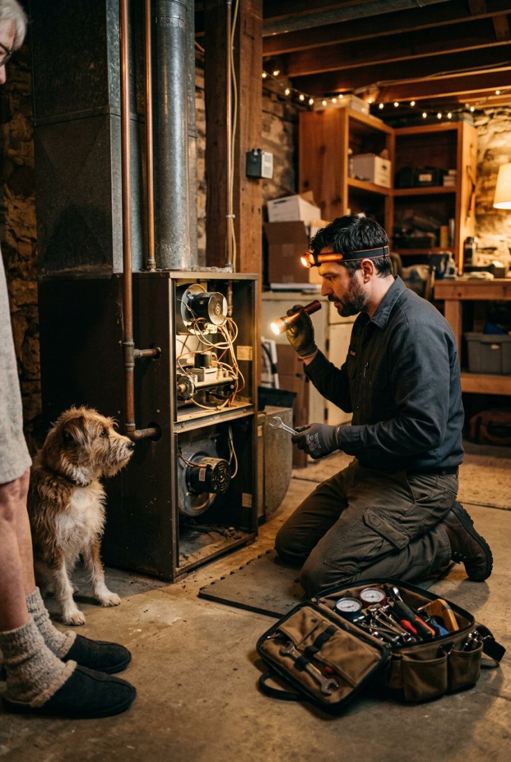 HVAC technician servicing a furnace