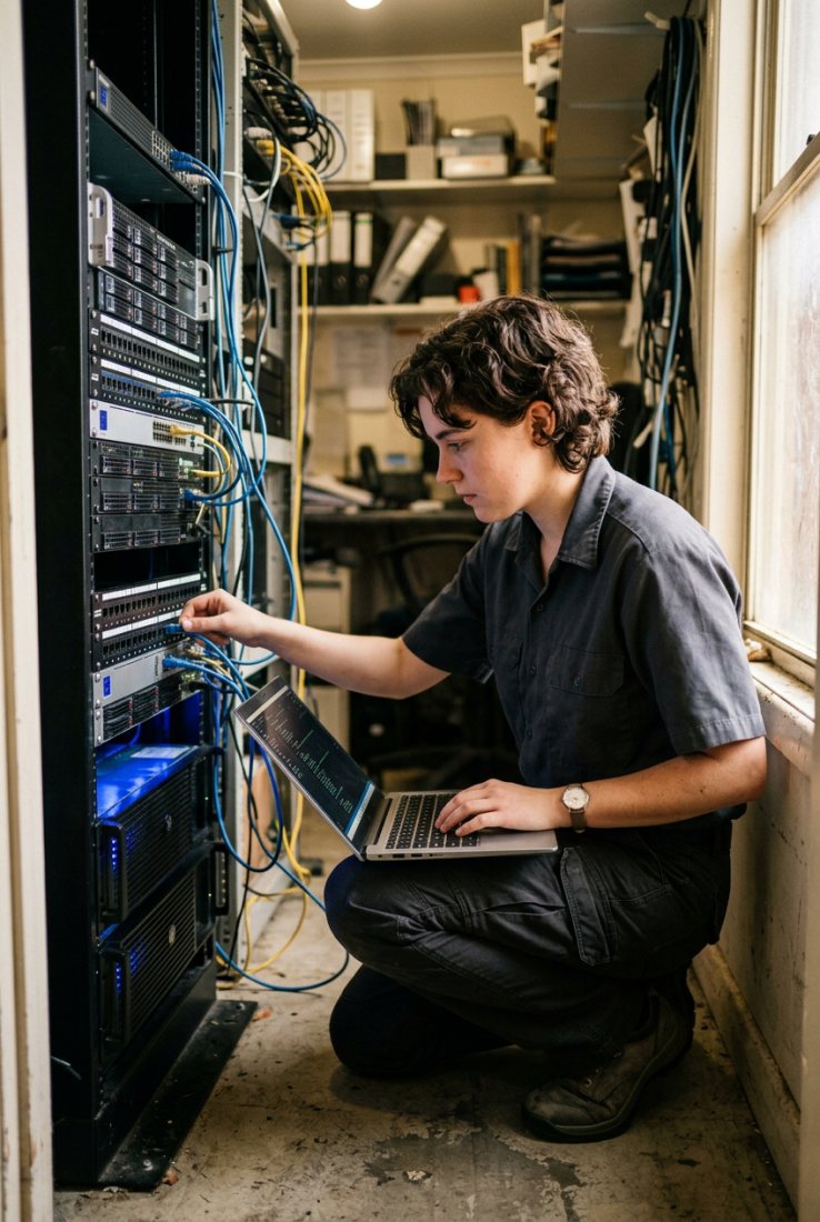 IT technician at a server rack
